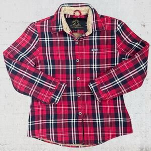 STS Ranchwear Red Plaid Sherpa Fleece Flannel Shacket Size M Western Cozy
